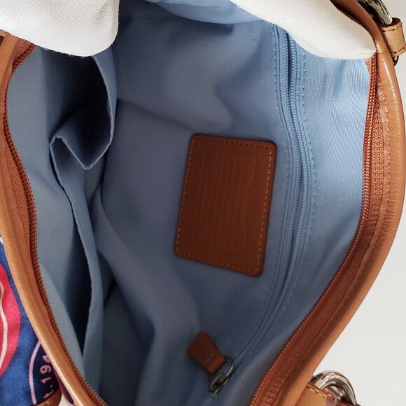 COACH SIGNATURE MULTICOLORED  CANVAS AND LEATHER CROSSBODY HAND BAG. N:L0926-F14 - Picture 9 of 11